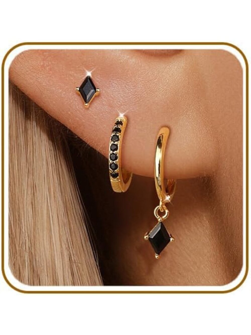 3 Pairs Sterling Silver CZ Hoop Earrings Set - Colorful, Elegant Jewelry for